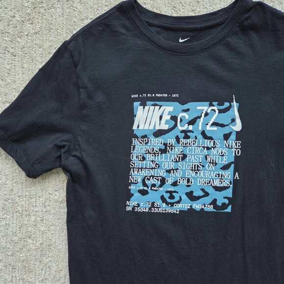 Nike c.72 Cortez Crew Neck Graphic Tee T-Shirt Black Short Sleeve Men's Medium - Picture 1 of 14